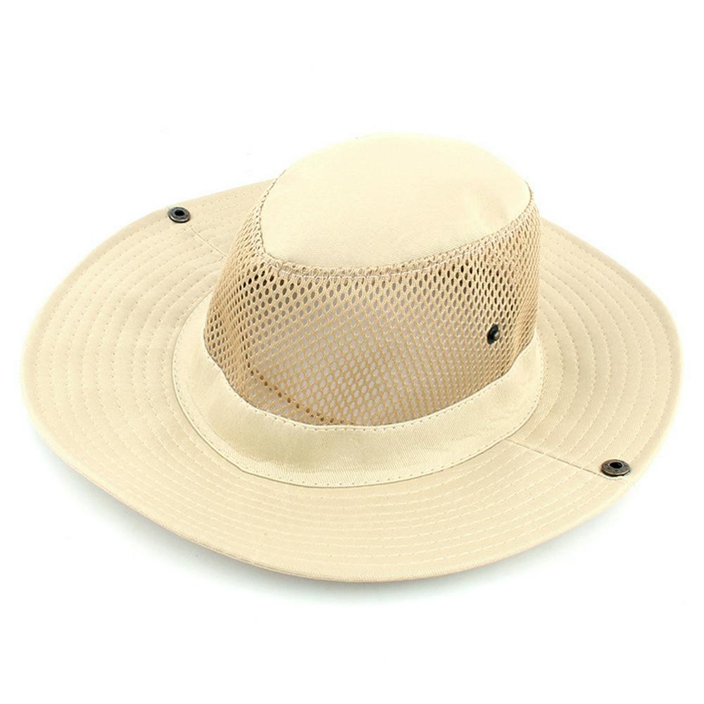 Fishing Climbing Hat Outdoor Camping Sunblock Mesh Hat with Big Brim Camouflage Hat Travel Sun Hat Bucket Hat Beige_M