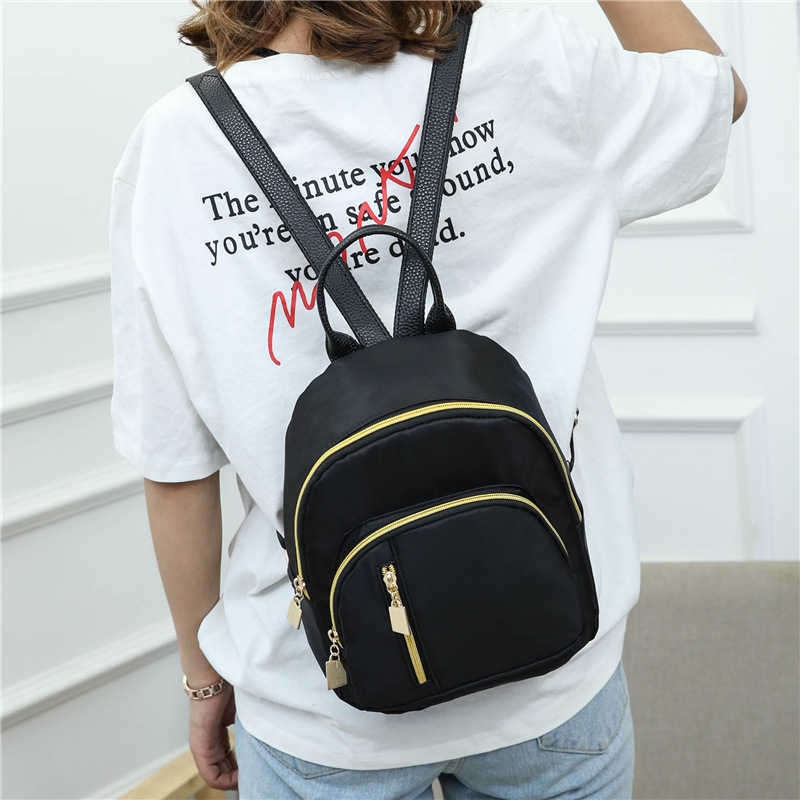 Women Fshion Backpack Chic Ulzzang Solid Color Nylon Bag for Out Travel  black