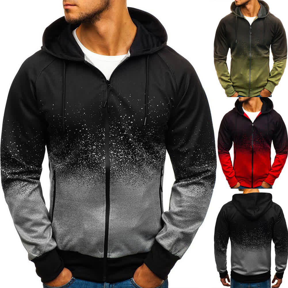 Men 3D Gradient Digital Printing Zipper Hooded Sweatshirt 