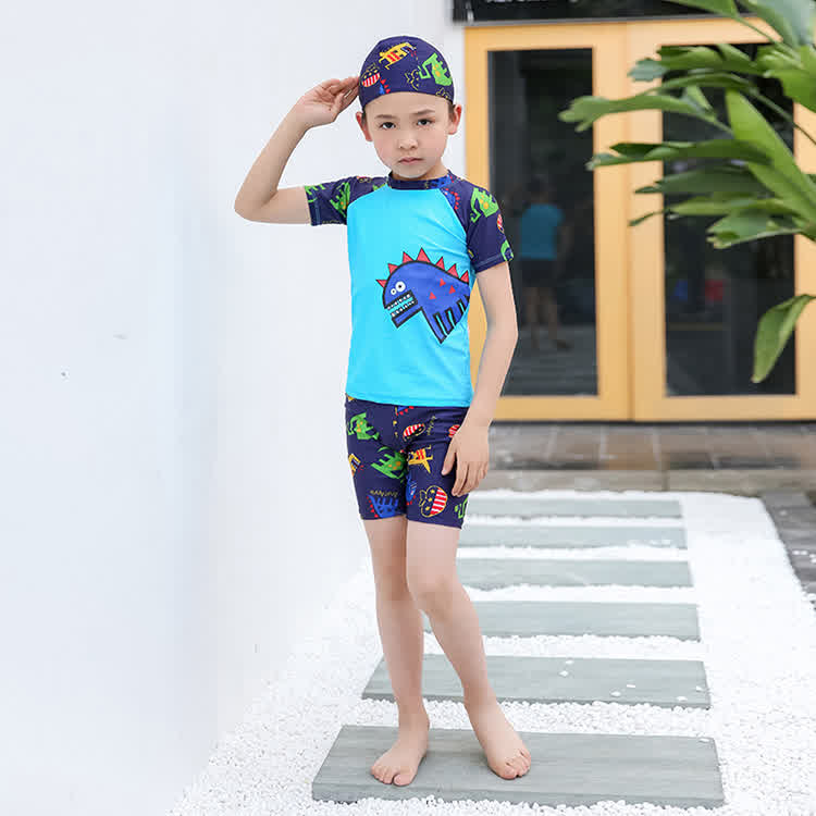Boy Cartoon Dinosaur Pattern Swimsuit