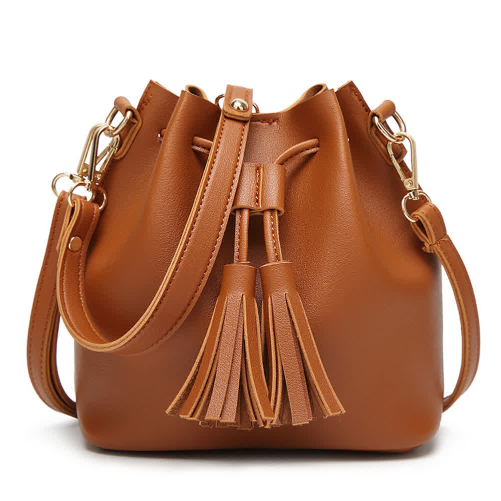 Women PU Leather String Shoulder Bag - Brown