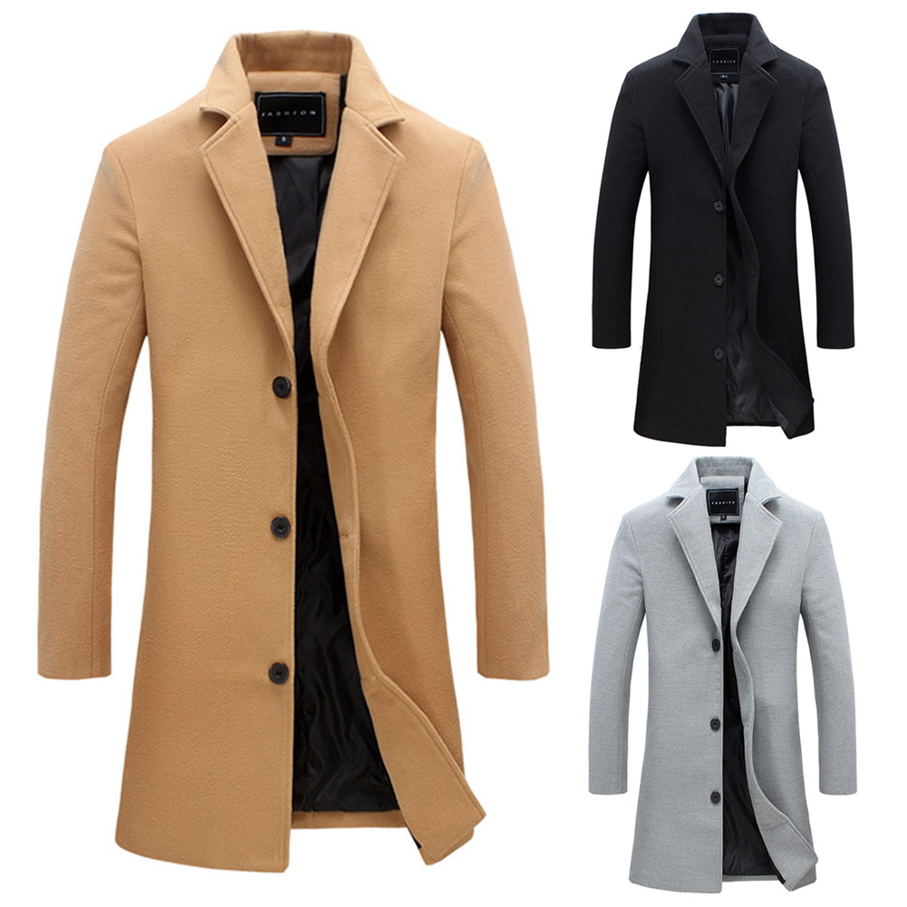 Fashion Winter Men's Solid Color Trench Coat
