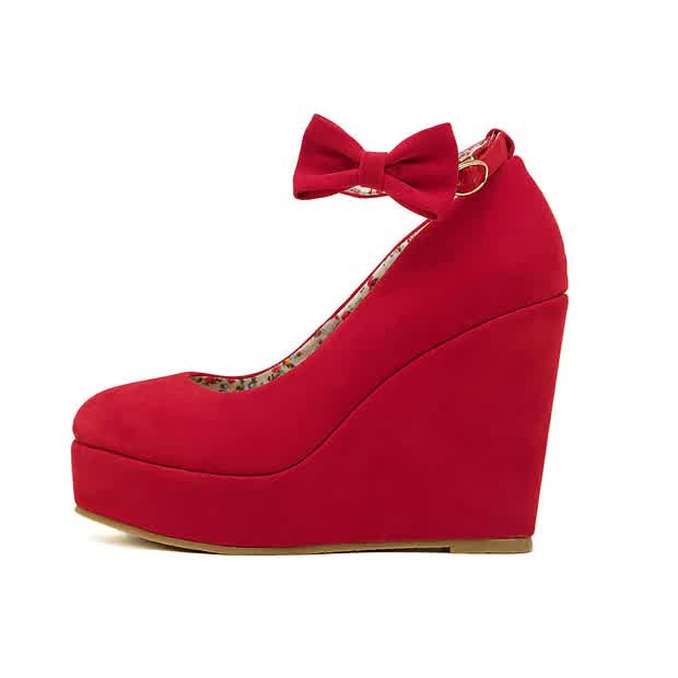 Women High Heels Shoes Fashion Wedges Ladies Platform Buckle Bowtie Pumps For Woman 