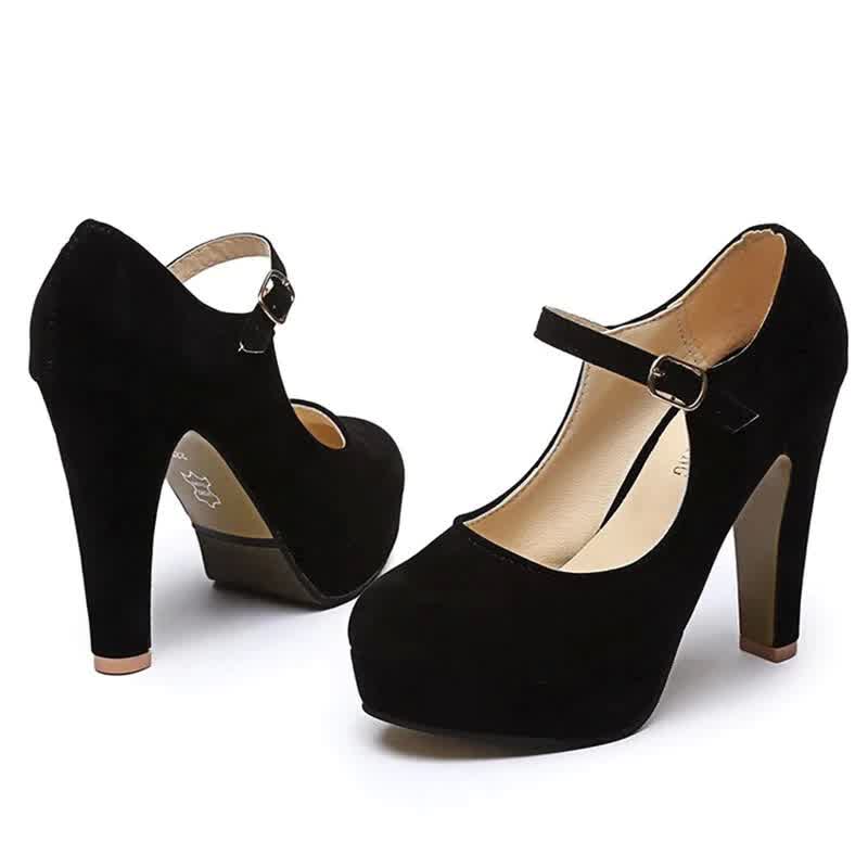 Sexy Mary Women OL high heels Black Flock Women Pumps Female Platform Thick Round Shoes