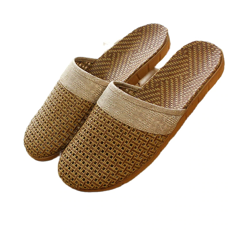 Men Summer Shoes Slippers Flax Weaving Breathable Non-slip Male Sandals Beach Flip Flops Man Indoor Slippers Slides