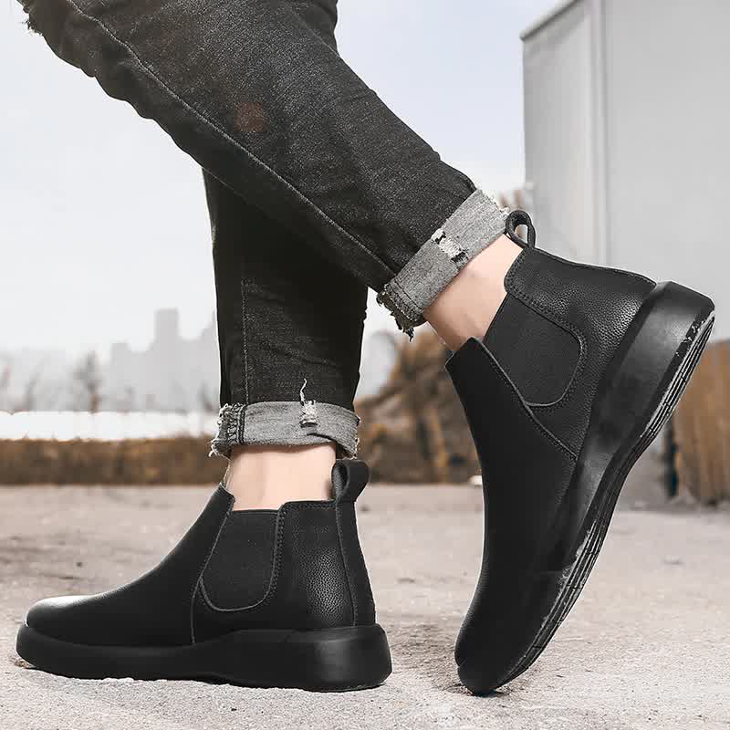 MARSON Men's Casual Flats Boots Short Shoe Ankle Short Boot Comfortable Waterproof Outdoor Slip-On Leather Footwear Plus Size