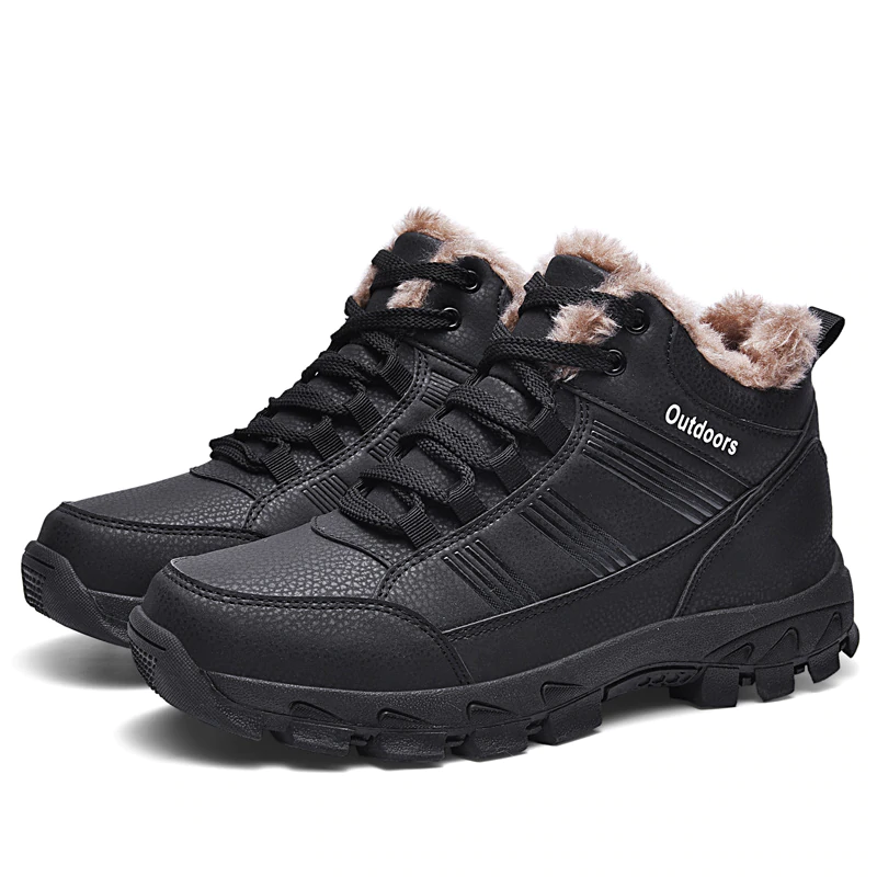 Men ankle Snow Boots Winter Fur Warm Leather Outdoor Walking Mountain Climbing Waterproof Shoes