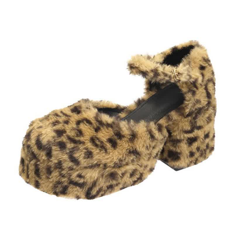 Sexy Leopard High Heels Women Pumps Round Toe Thick Heel Mary Shoes Women