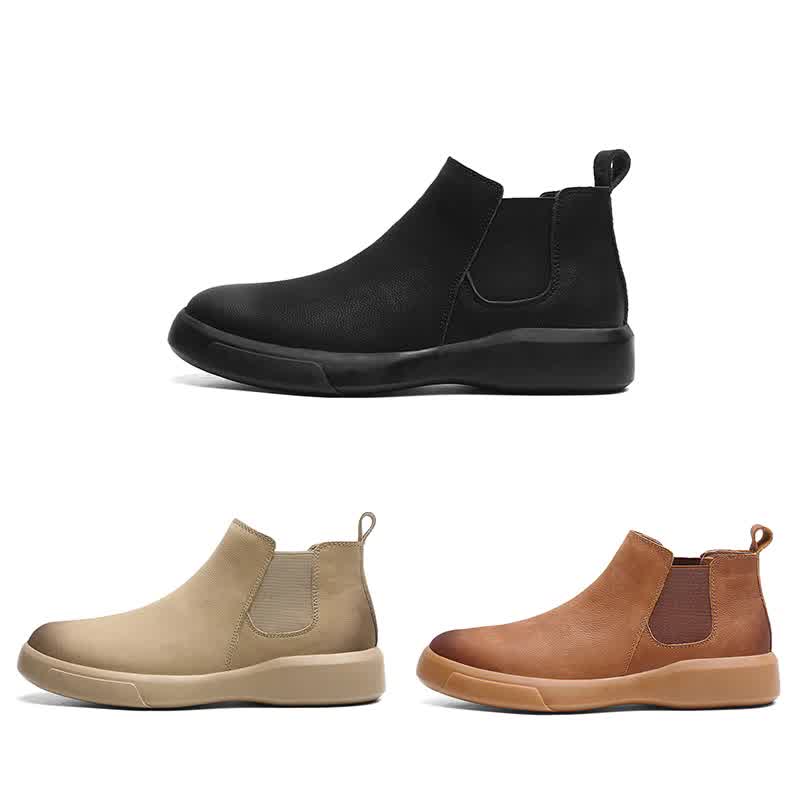 Men's Casual Flats Boots Short Shoe Ankle Short Boot Comfortable Waterproof Outdoor Slip-On Leather Footwear
