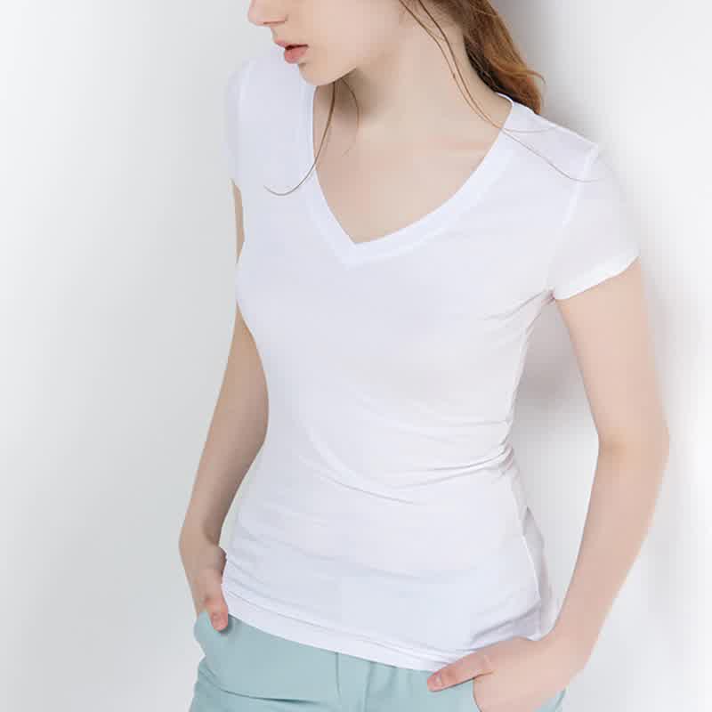 New Women's Cotton T-shirt Summer Casual Elasticity Short-sleeve V-neck Slim Bottom T-shirt Girl's Tops Tees Female