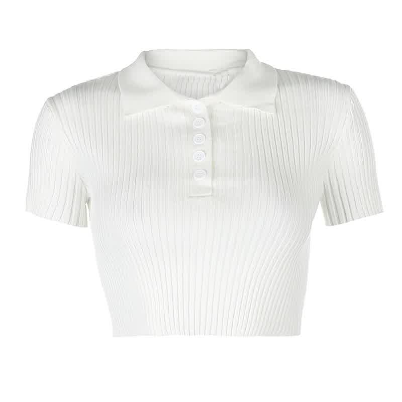  Tshirts Cotton Women Summer Short Sleeve Crop T Shirt Ladies Turn-down Collar Solid White Tee Shirt