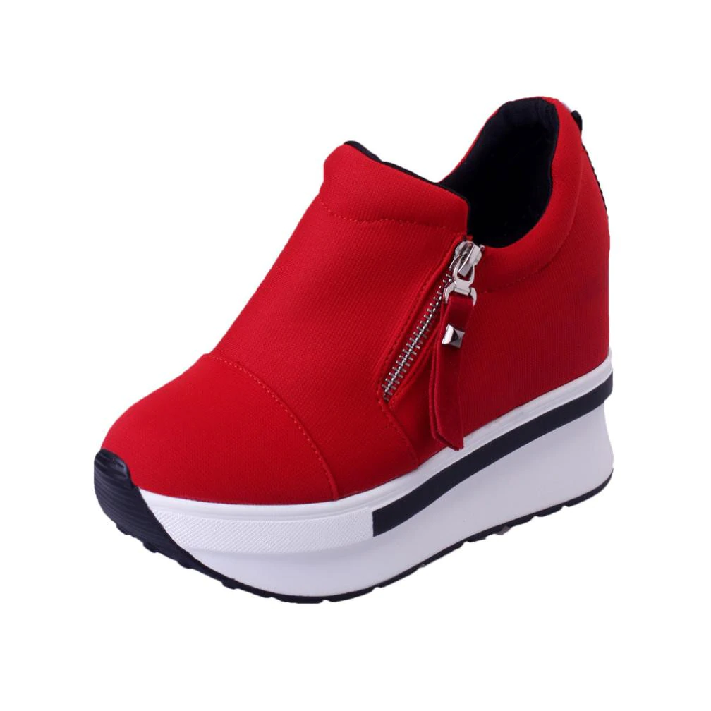 Women Vulcanized Shoes Casual Zip Wedge Platform E...