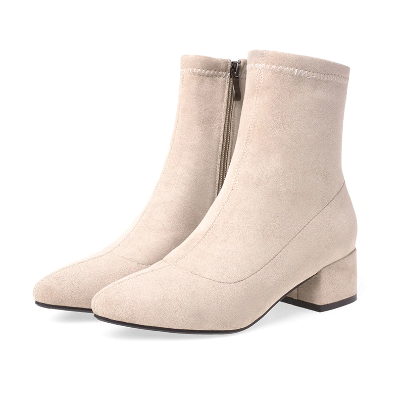 Autumn Elastic Boots Women Zipper Square High Heel...