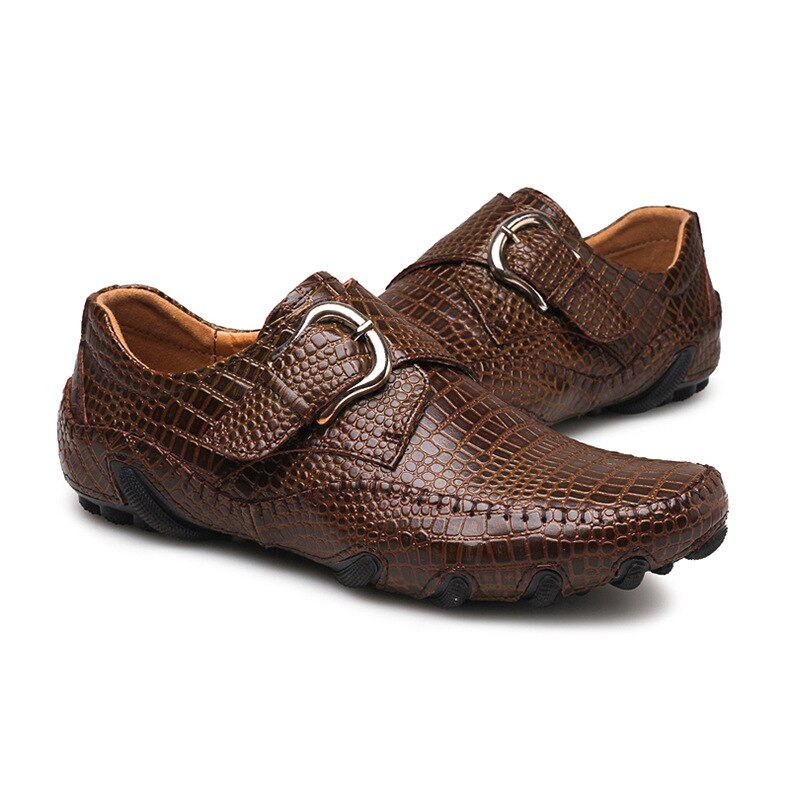 Crocodile Leather New Men Flat Shoes Men Soft Spli...