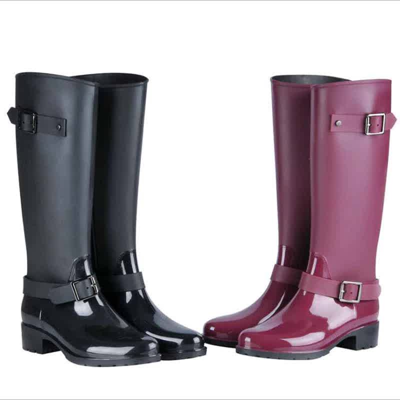 Punk Style Zipper Tall Boots Women's Pure Color Rain Boots Outdoor Rubber Water shoes For Female 