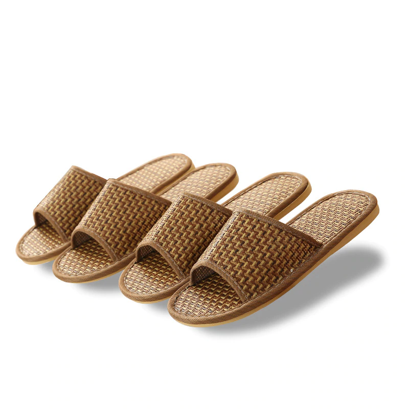 Bamboo Weaving Straw Slippers Summer Couple Anti-slip Sandals And Slippers Men's Home Indoor Wooden Floor Mat Slippers