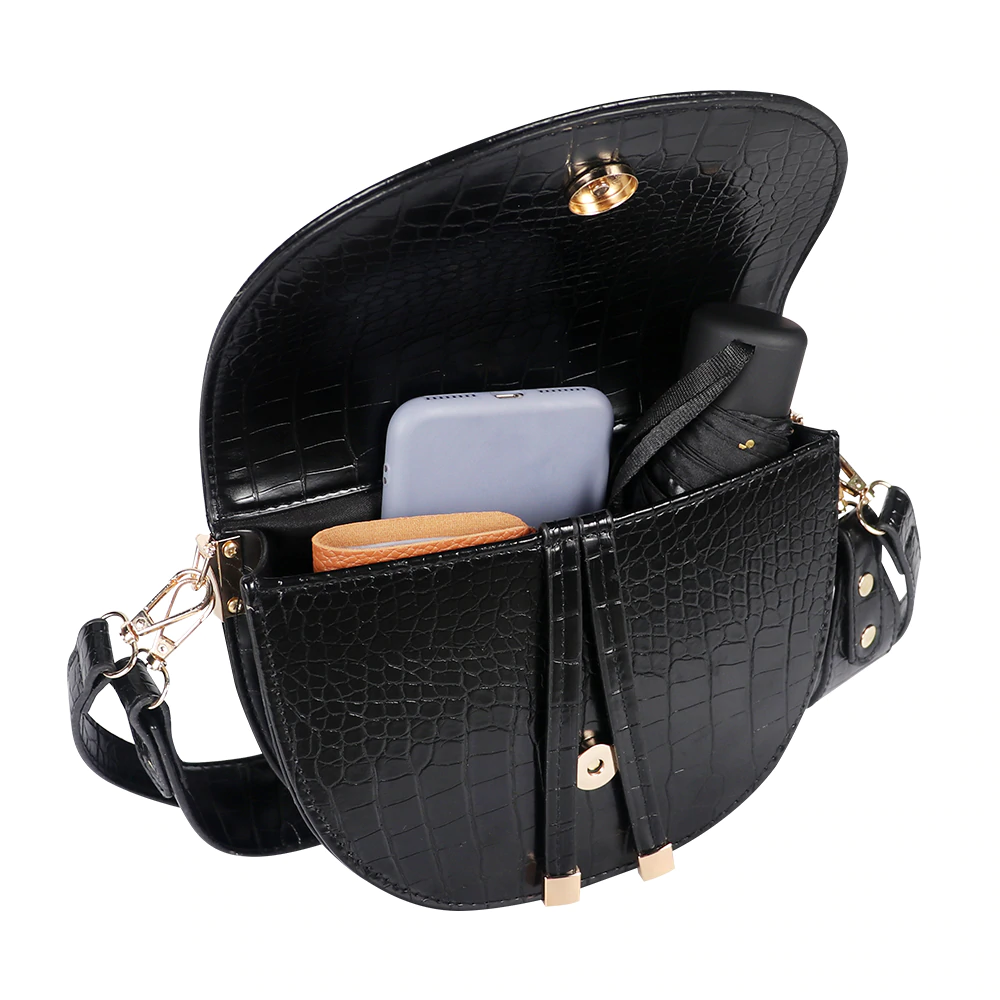 Women Luxury Shoulder Bags  Pattern Handbag Female Crossbody Bag Half Round PU Leather Messenger Bag