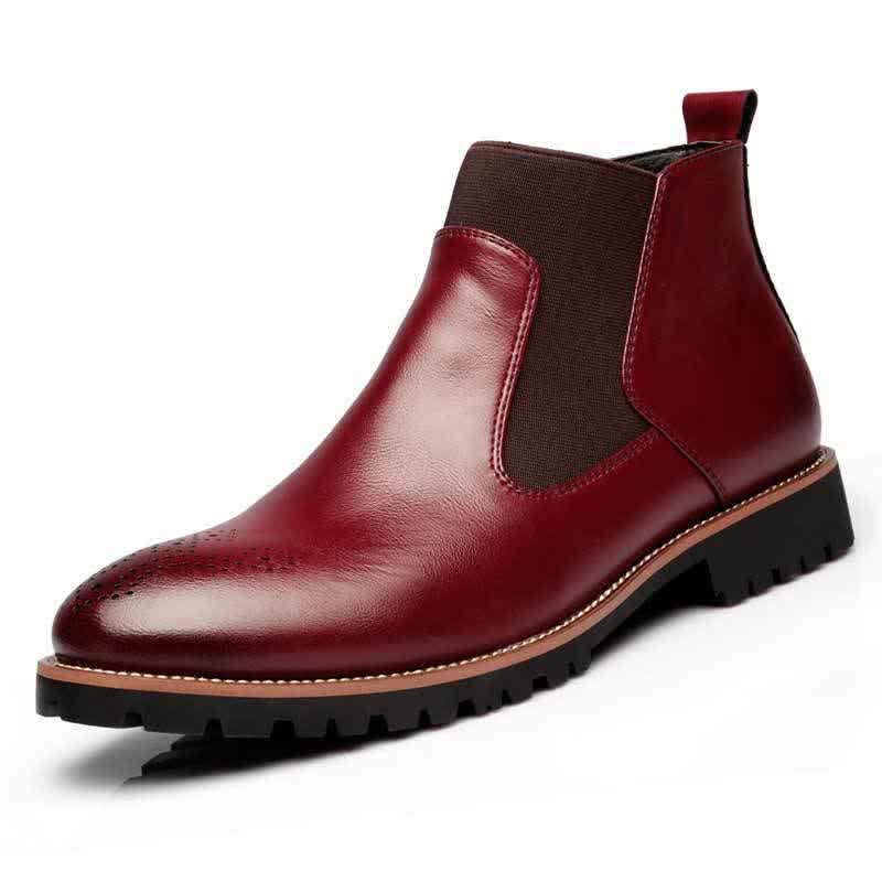 Men Boots Slip-on Waterproof Ankle Boots Men Brogue Fashion Boots Microfiber Leather shoes 