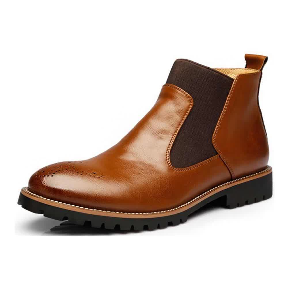 Men Boots Slip-on Waterproof Ankle Boots Men Brogue Fashion Boots Microfiber Leather shoes 
