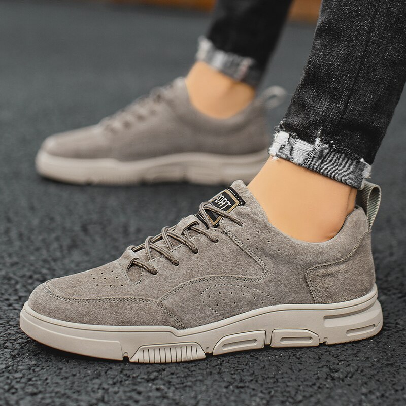 Men Shoes Casual Natural Leather Fashion Outdoor Shoe Male Suede Leather Lightweight Vintage Footwear Lace-up Sneakers
