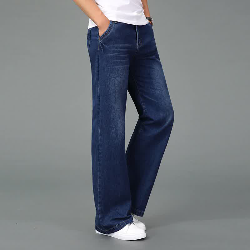 Jeans Men Winter Plus Velvet Thick Flared Jeans Men's Loose Large Size Wide Leg Pants Casual