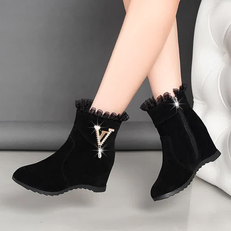 High Quality Ankle Boots for Women  Autumn Boots Warm Fur Shoes Woman Slip on Round Toe Fashion