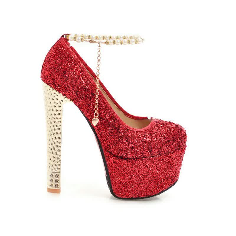 Sexy Super Thick High Heel One-button Buckle Pumps Fashion Platform Sequined shoes