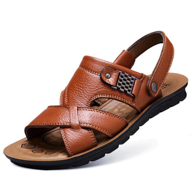 Men Genuine Leather Sandals Summer Men Shoes Slippers Soft Sandals Men Roman Comfortable Walking Footwear