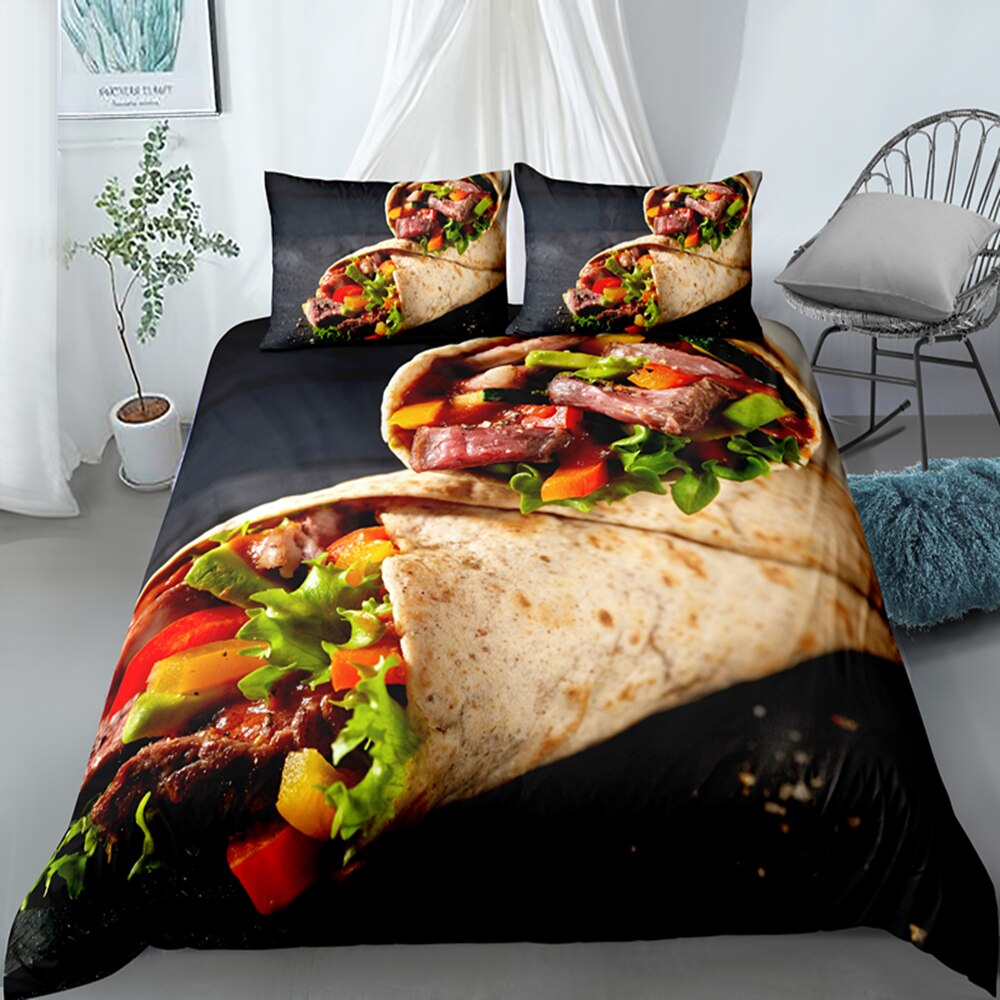 Delicious Steak Hamburger Duvet Cover Food Print Bedding Set Soft Fabric Comforter Covers King Queen Size Bed Sets