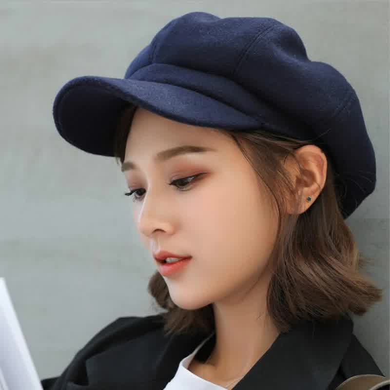 Fashion wild wool Women Beret Autumn Winter Octagonal Cap Hats Stylish Artist Painter Newsboy Caps Black Grey Beret Hats