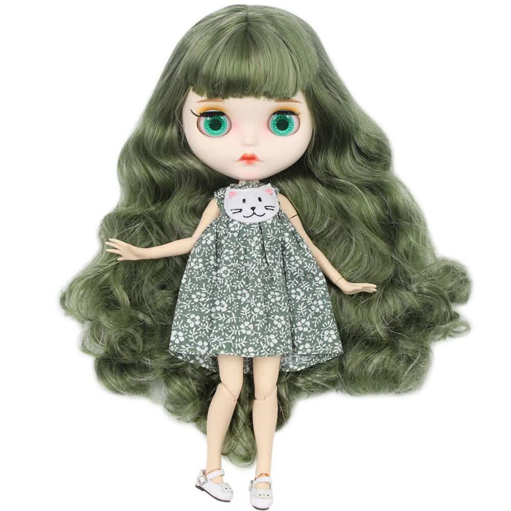White skin joint body New matte face green mixed color curls hairs gift toy