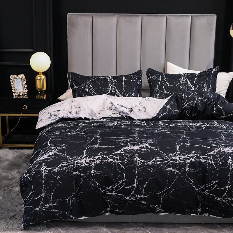 Black and White Color Bed Linens Marble Reactive Printed Duvet Cover
