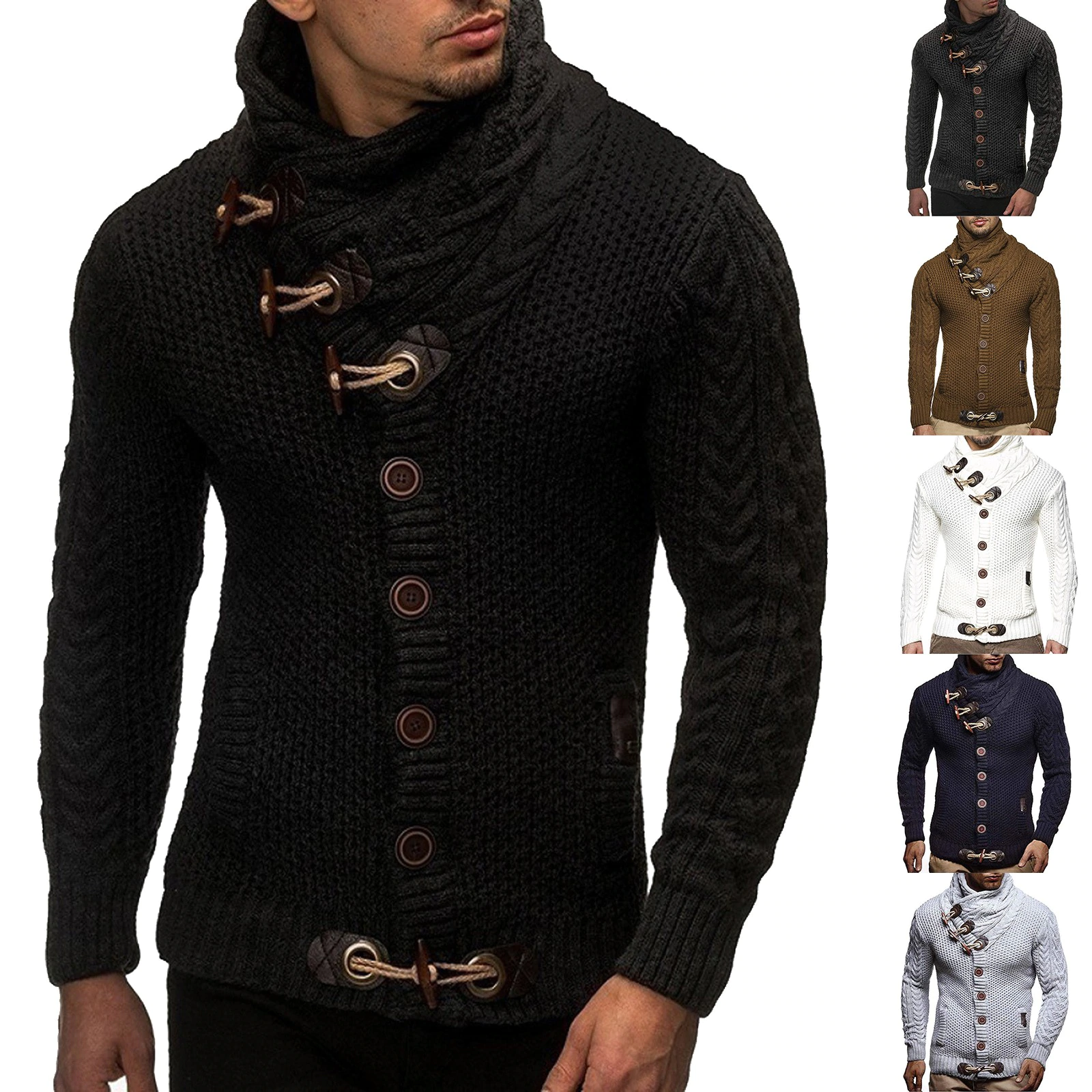 Autumn Winter Sweater Man Turtleneck Knitted Cardigan Solid Color Plus Size Clothing Tops Pullovers Warm Basic Sweaters