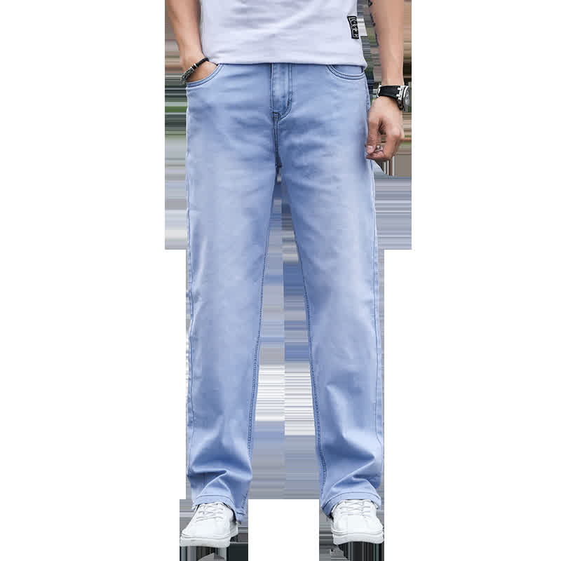 Men's loose jeans autumn clothing new comfortable cotton youth casual straight denim jeans light blue