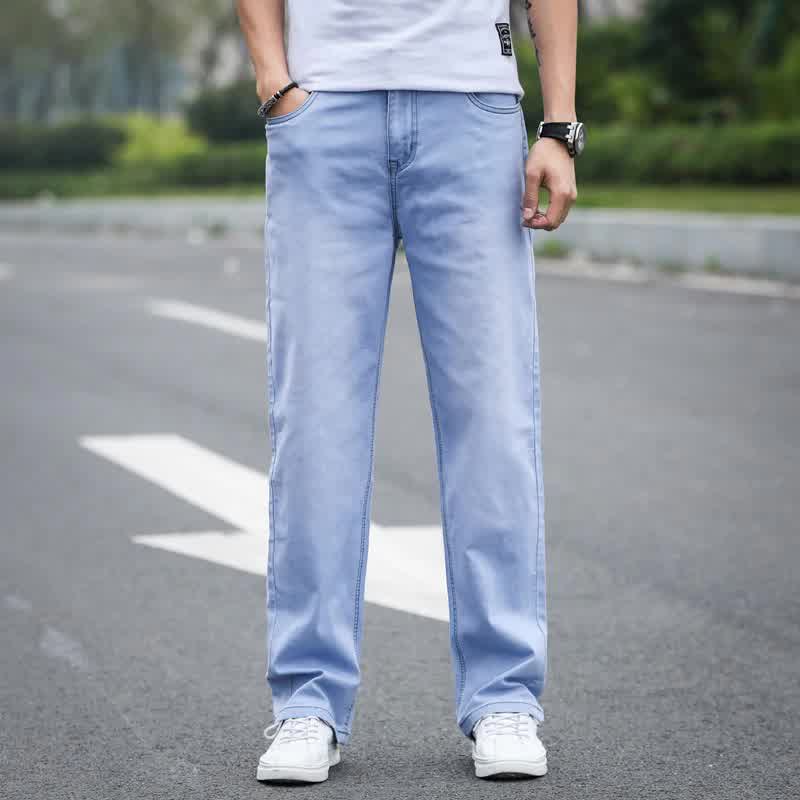 Men's loose jeans autumn clothing new comfortable cotton youth casual straight denim jeans light blue