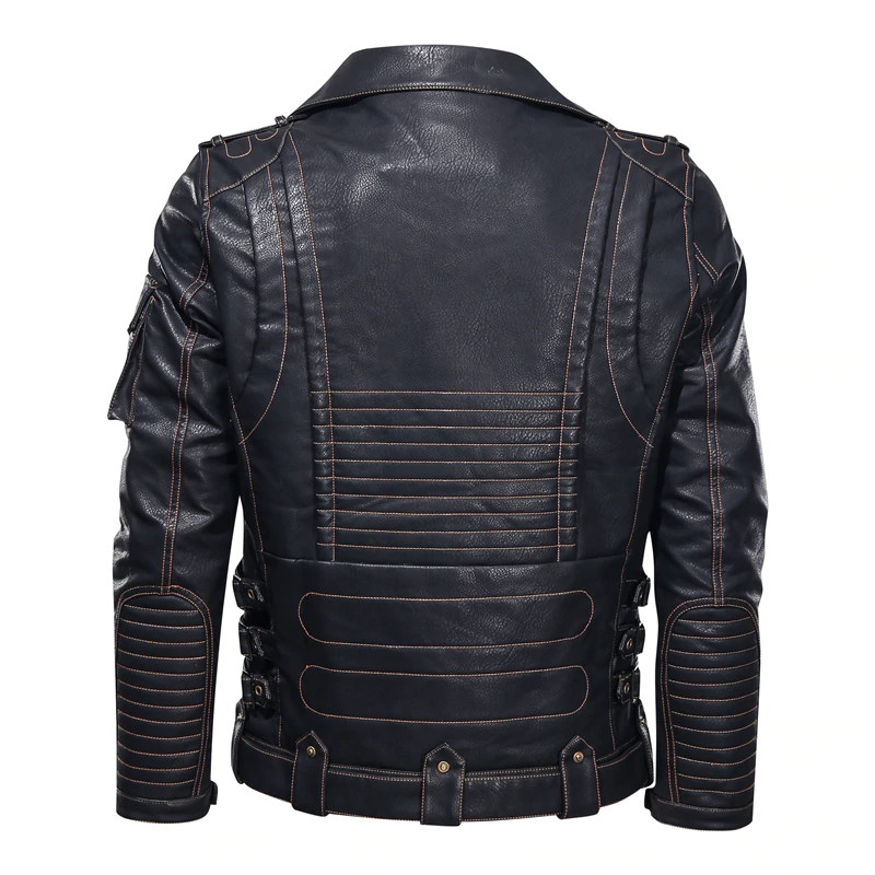 Mens Winter Leather Jacket Fashion Motorcycle Leather Jacket Men Cool Zipper Multi-pocket Leather Coats Bike