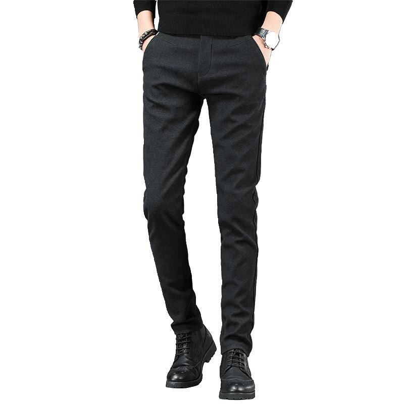 Men's Casual Pants Stretch Brushed Youth Popular Straight-Leg Pants Plush Classic Business Solid Color Trousers