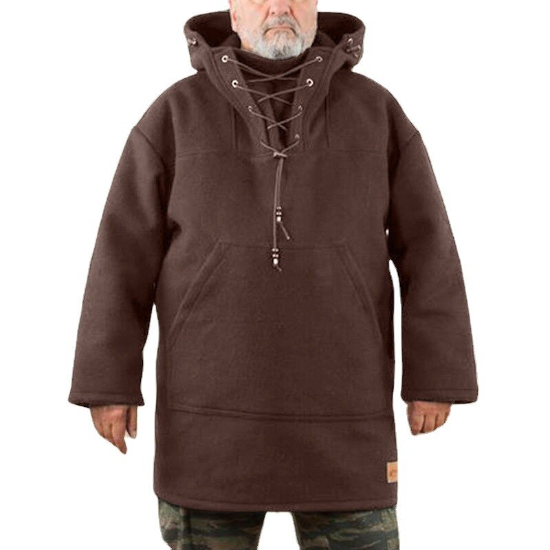 Autumn Spring Men's Sweatshirt Streetwear Retro Long Sleeve Male Hoodie Casual Men's Mid-length Woolen Material Hooded