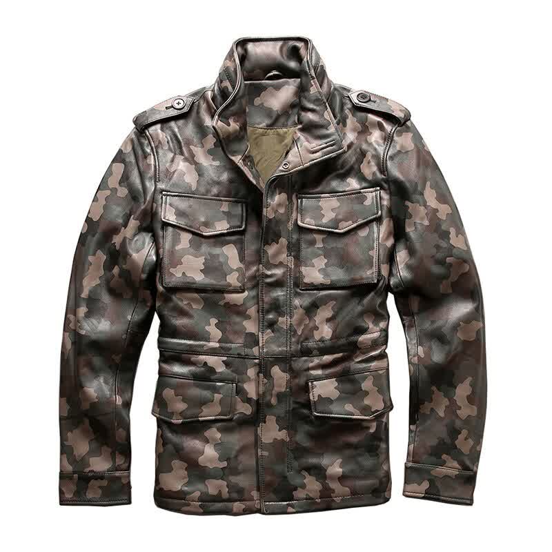 Army Camouflage Overcoat Genuine Sheep Leather Out...