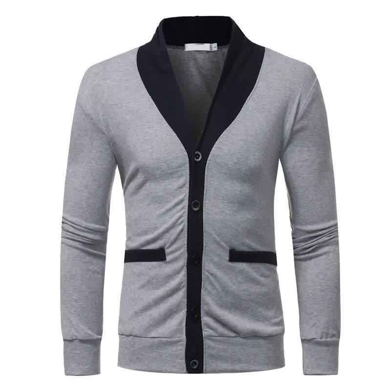 Autumn Men's Casual Sweater Coat Men Casual Patchwork Slim Fit V-Neck Knitted Sweater SweaterCoat 