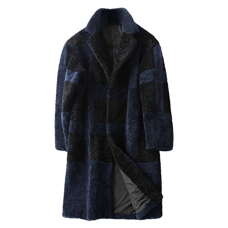 Men Shearling Real Winter Fur Coat Warm Business Long Jacket Streetwear Lapel Single Breasted Fur Outerwear