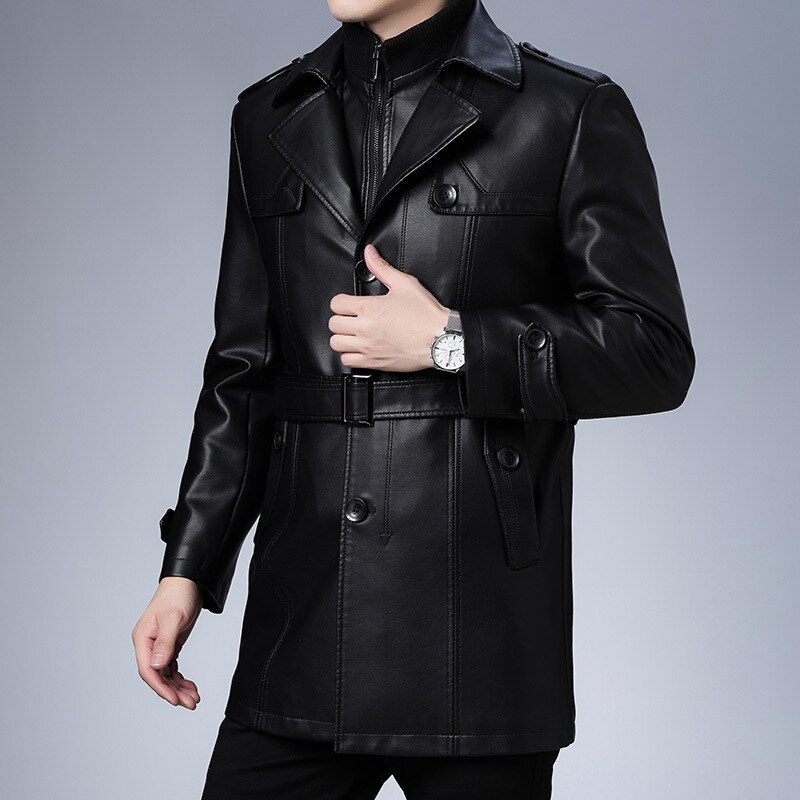 Men's leather clothes Haining leather clothes men's business casual men's fake two jackets Lapel men's leather clothes