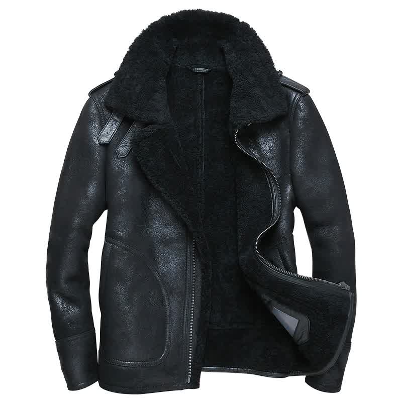 Genuine Leather Jacket Real Pure Natural Coat Jacket Men Natural Sheepskin Leather Jacket Wool Coat