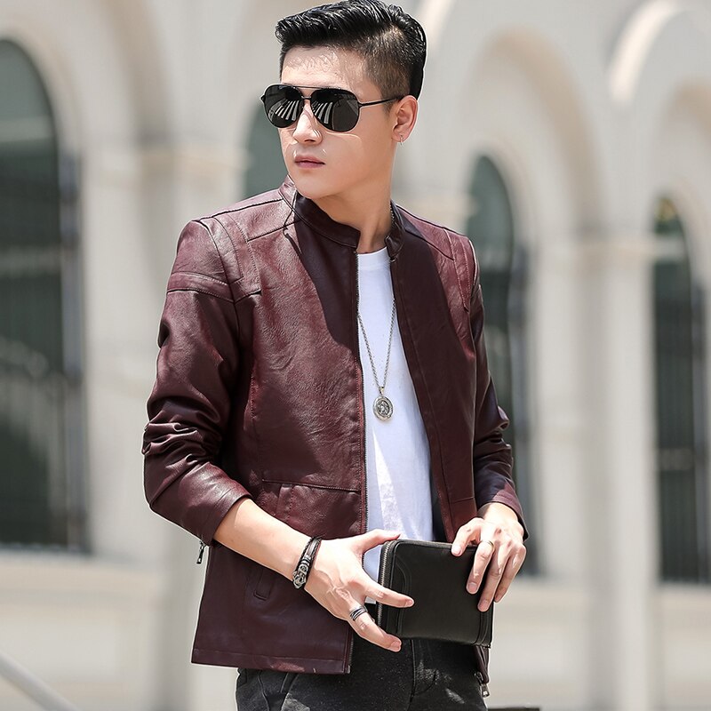 Mens Jacket Autumn and winter new men's leather casual jacket Korean style trend Slim handsome youth leather jacket