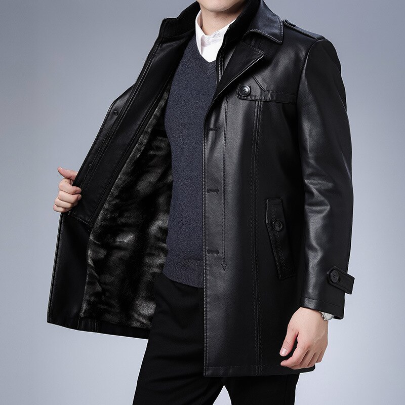 Men's leather clothes Haining leather clothes men's business casual men's fake two jackets Lapel men's leather clothes