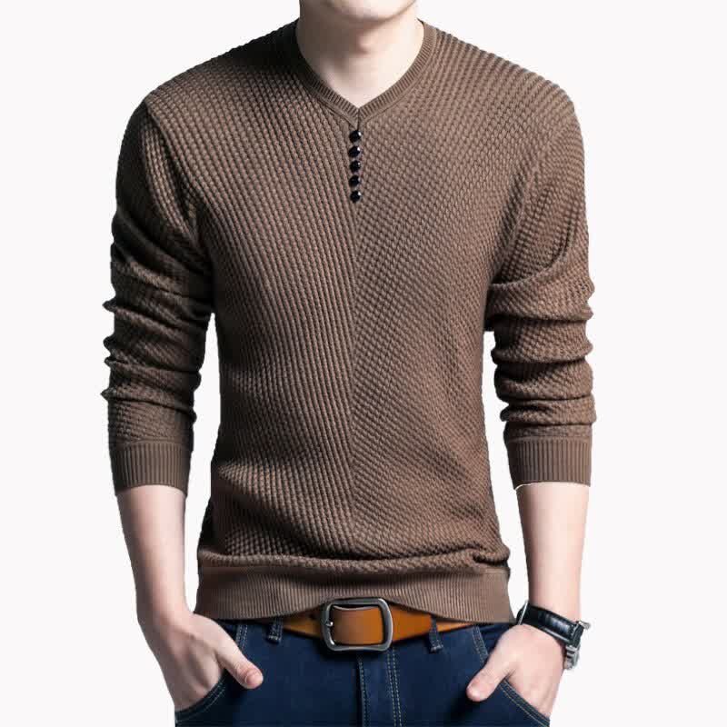 Casual mens Sweater Spring autumn Men's V-Neck Solid color Pullover male Slim Fit Long Sleeve Knitted Wool Pull Shirt Homme Top