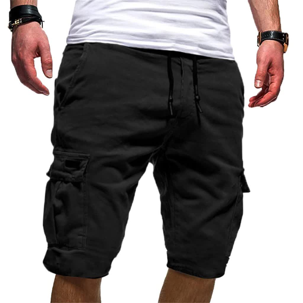Chiccc Men Multi Pockets Shorts Mens Sport Pure Color Bandage Casual Loose Sweatpants Drawstring Shorts Pant 