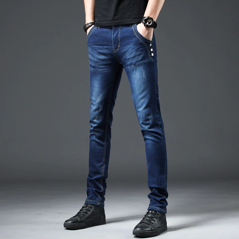 New Arrival Men's Denim Jeans Straight Full Length Pants with High Elasticity Slim Pants Man Fashion Mid-waist Jeans men