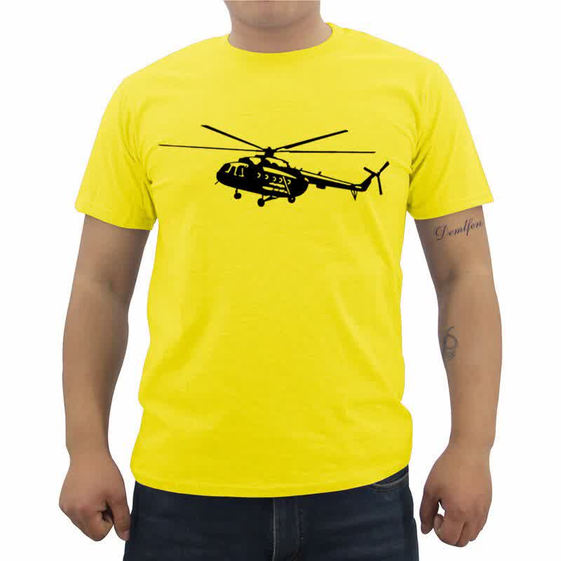 Summer Men's Short Sleeve Cotton T Shirt Helicopter Print T-shirt Casual Male Fitness Shirt Cool