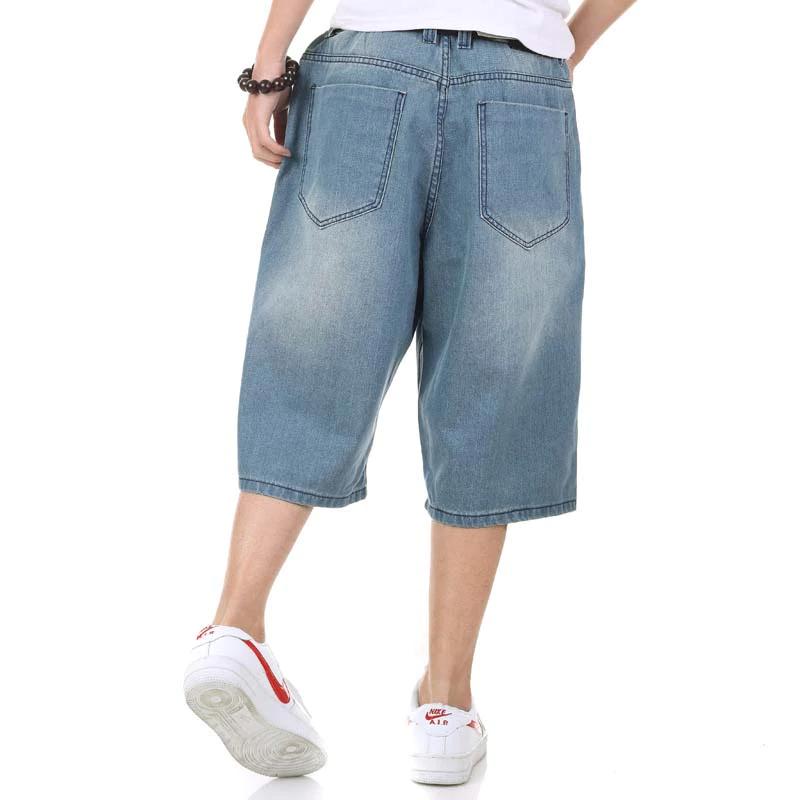 Summer Mens Shorts Hip Hop Harem Denim Jeans Fashion Loose Baggy Cotton Shorts